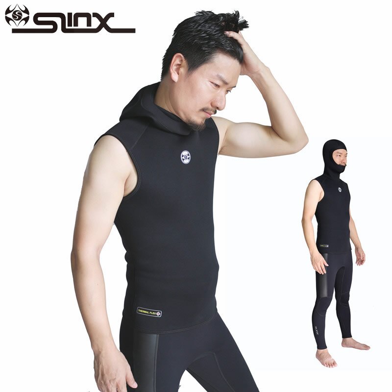 Colete de mergulho de neoprene 3mm com boné masculino, colete sem mangas com capuz, jaqueta de windsurf, roupa de banho à deriva