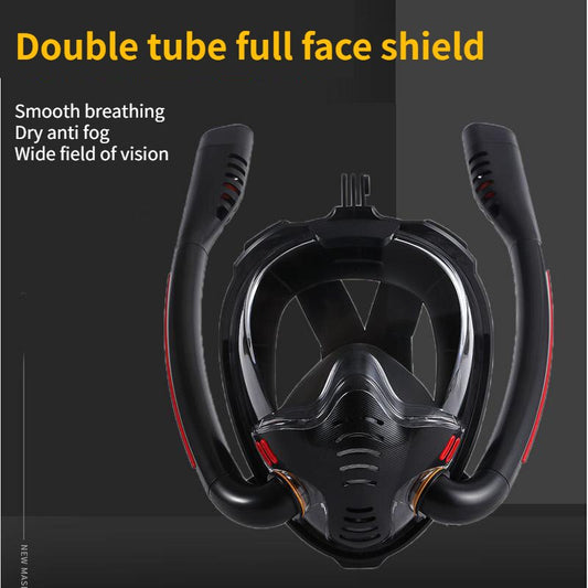 Máscara de mergulho com tubo duplo, máscara de mergulho para adultos e crianças, óculos de mergulho autocontidos, aparelho de respiração subaquática