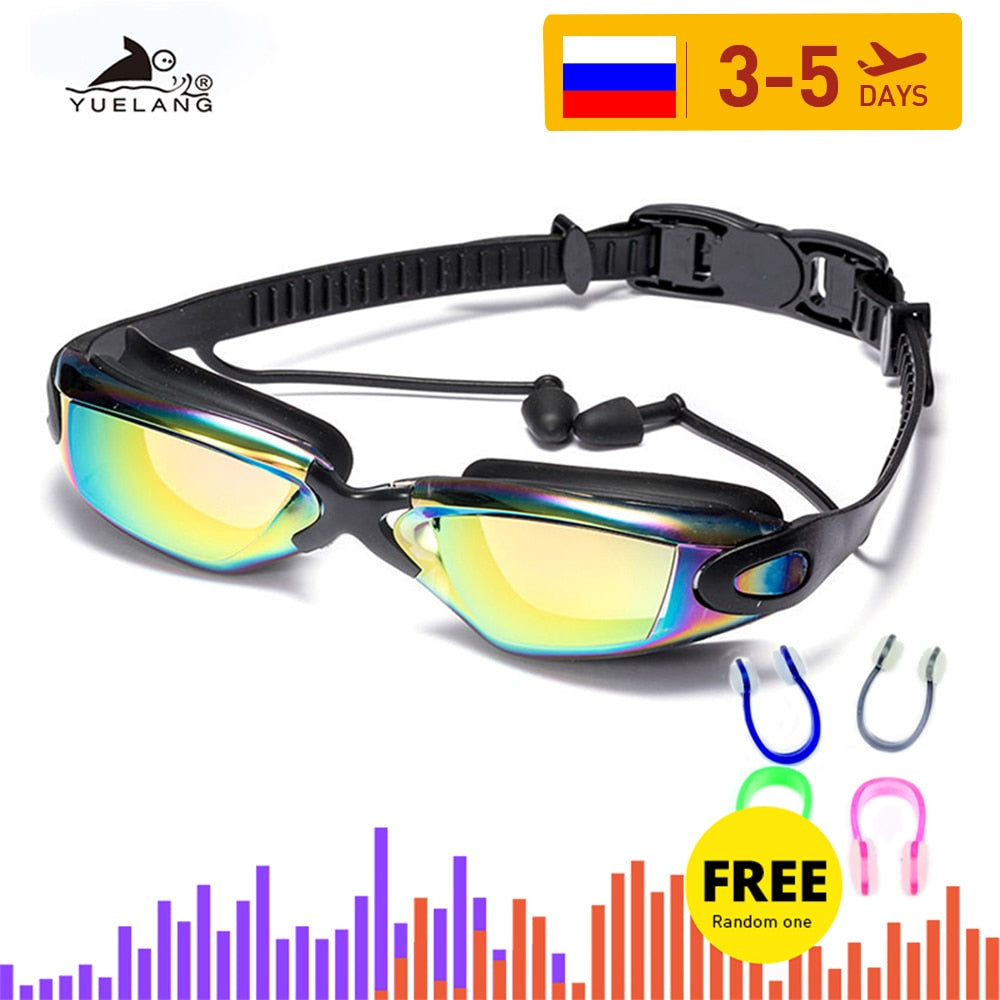 Professional Swimming Goggles Swimming Glasses with Earplugs Nose Clip Electroplate Waterproof Silicone очки для плавания Adluts