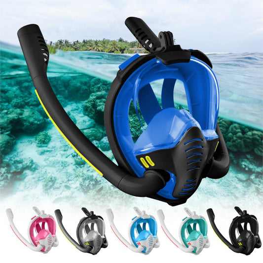 2022 verão mais novo design tubo duplo máscara de mergulho rosto cheio máscara de mergulho subaquático anti nevoeiro conjunto de mergulho