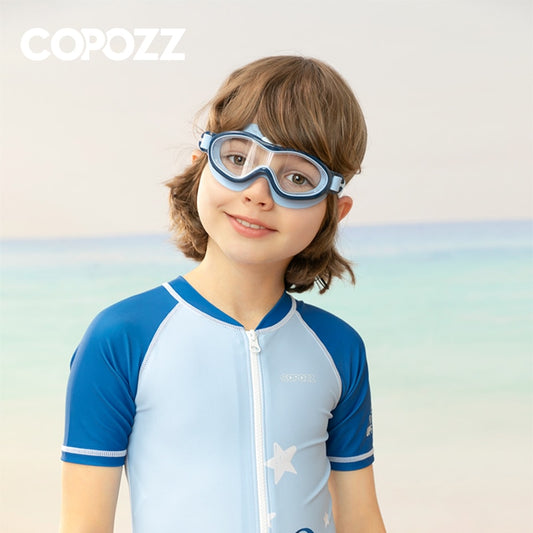 Copozz crianças óculos de natação anti nevoeiro à prova dwaterproof água crianças adolescentes grande quadro óculos de natação menino menina óculos de natação de uma peça