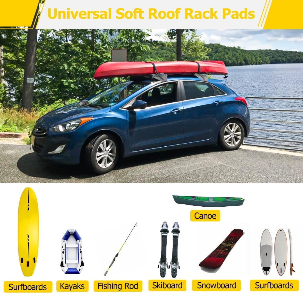 Almofadas macias universais para rack de teto de carro, pano oxford em pvc 600d para caiaque/canoa/snowboard/windsurf, bagagem para transporte de carga de 60kg