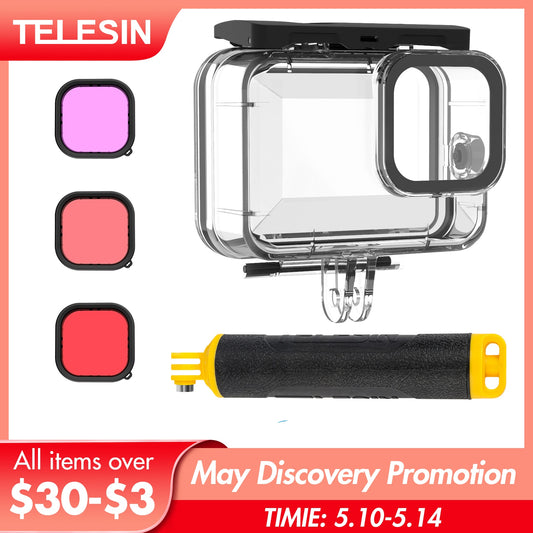 TELESIN 60M Waterproof Case For GoPro Hero 11 10 9 Underwater Diving Housing Cover With Dive Filter Action Camera Accessories