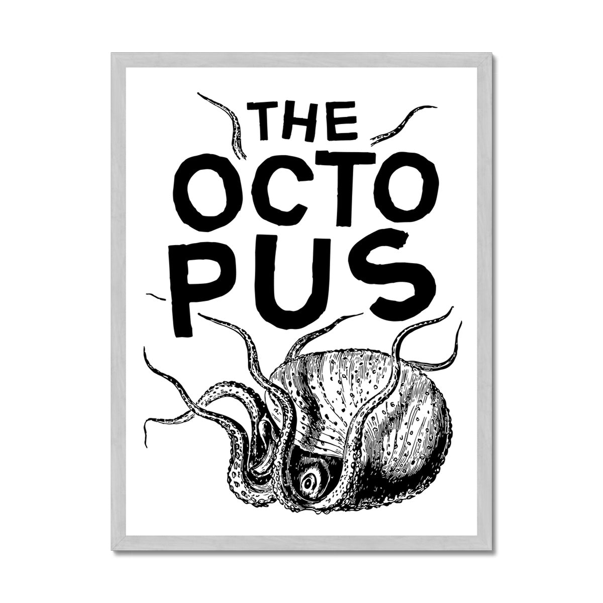 AQUA B&W - 03 - Octopus - Antique Framed Print