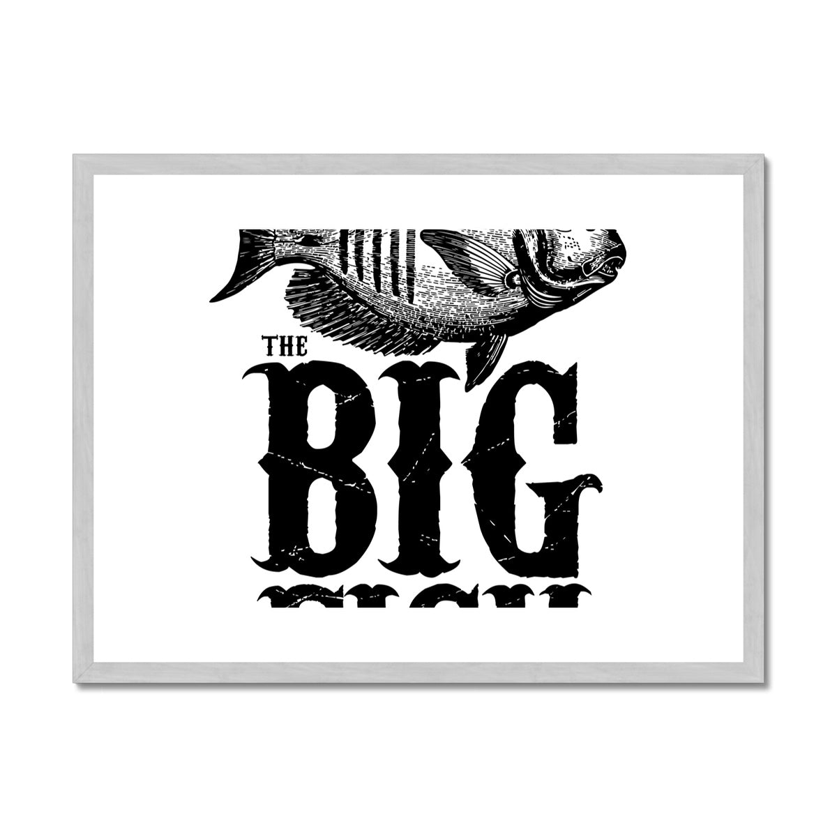 AQUA B&W - 01 -Big Fish - Antique Framed & Mounted Print