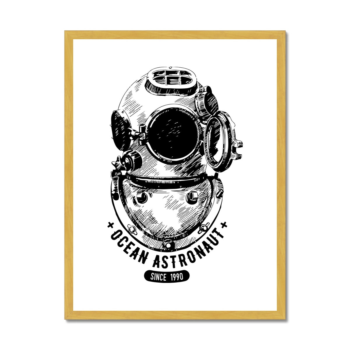 AQUA B&W - 05 - Ocean astronaut - Antique Framed & Mounted Print