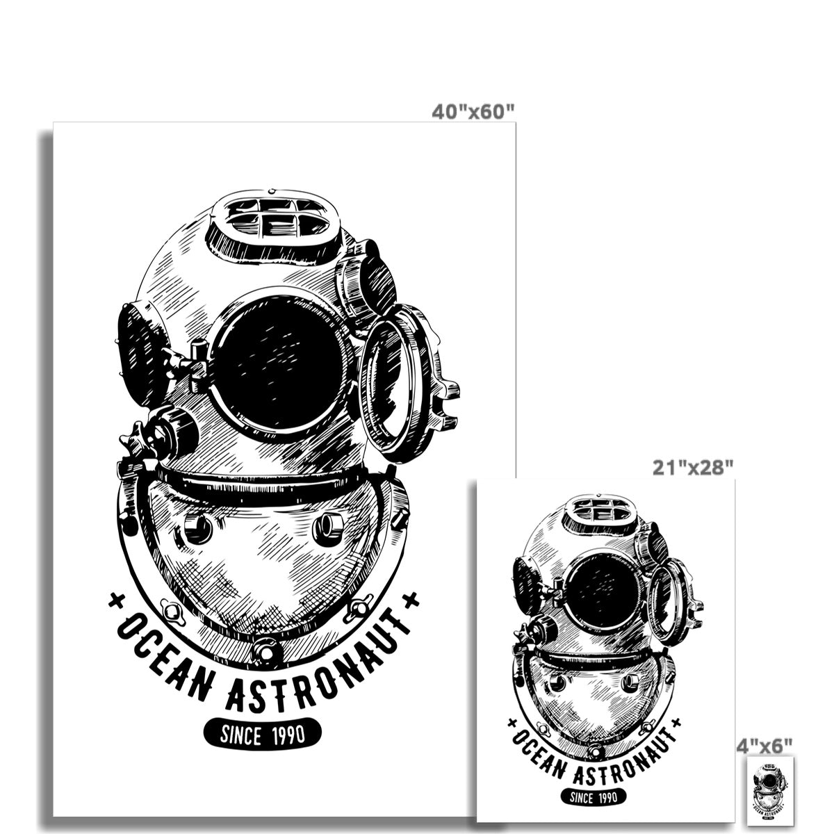 AQUA B&W - 05 - Ocean astronaut - Wall Art Poster