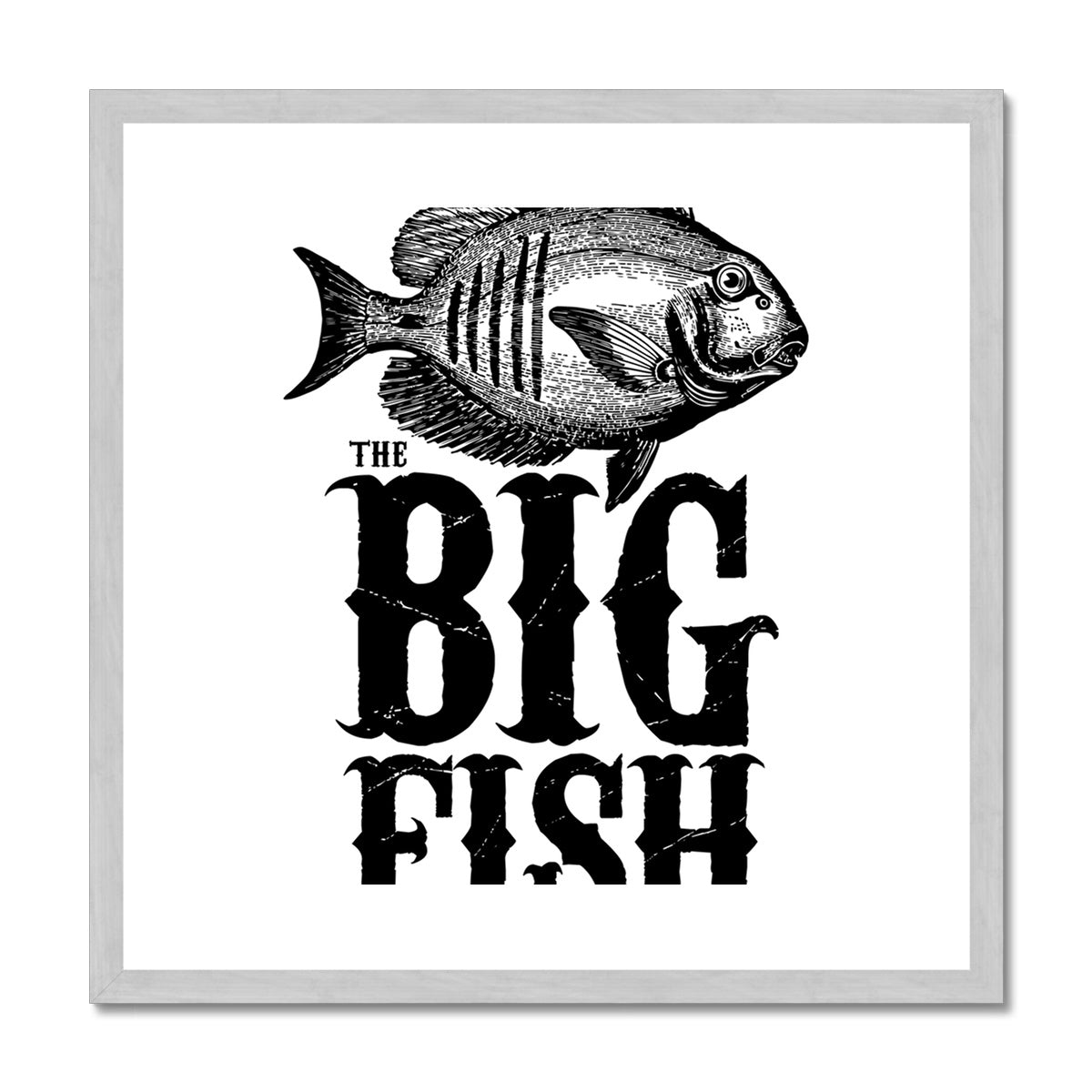 AQUA B&W - 01 -Big Fish - Antique Framed & Mounted Print