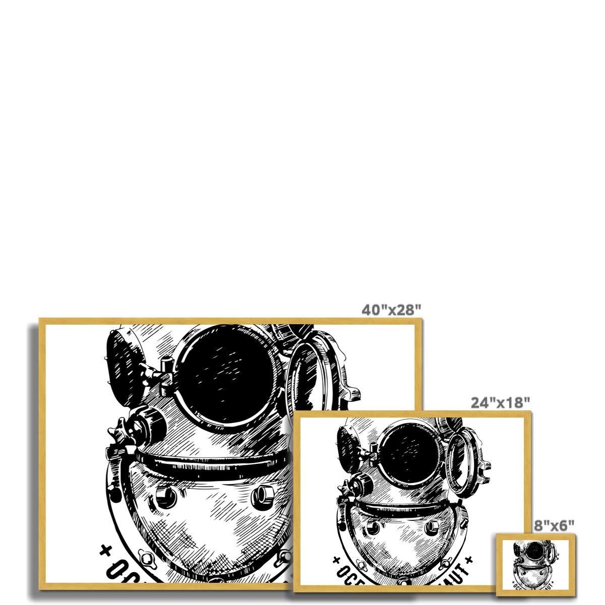 AQUA B&amp;W - 05 - Astronauta do oceano - Impressão emoldurada antiga